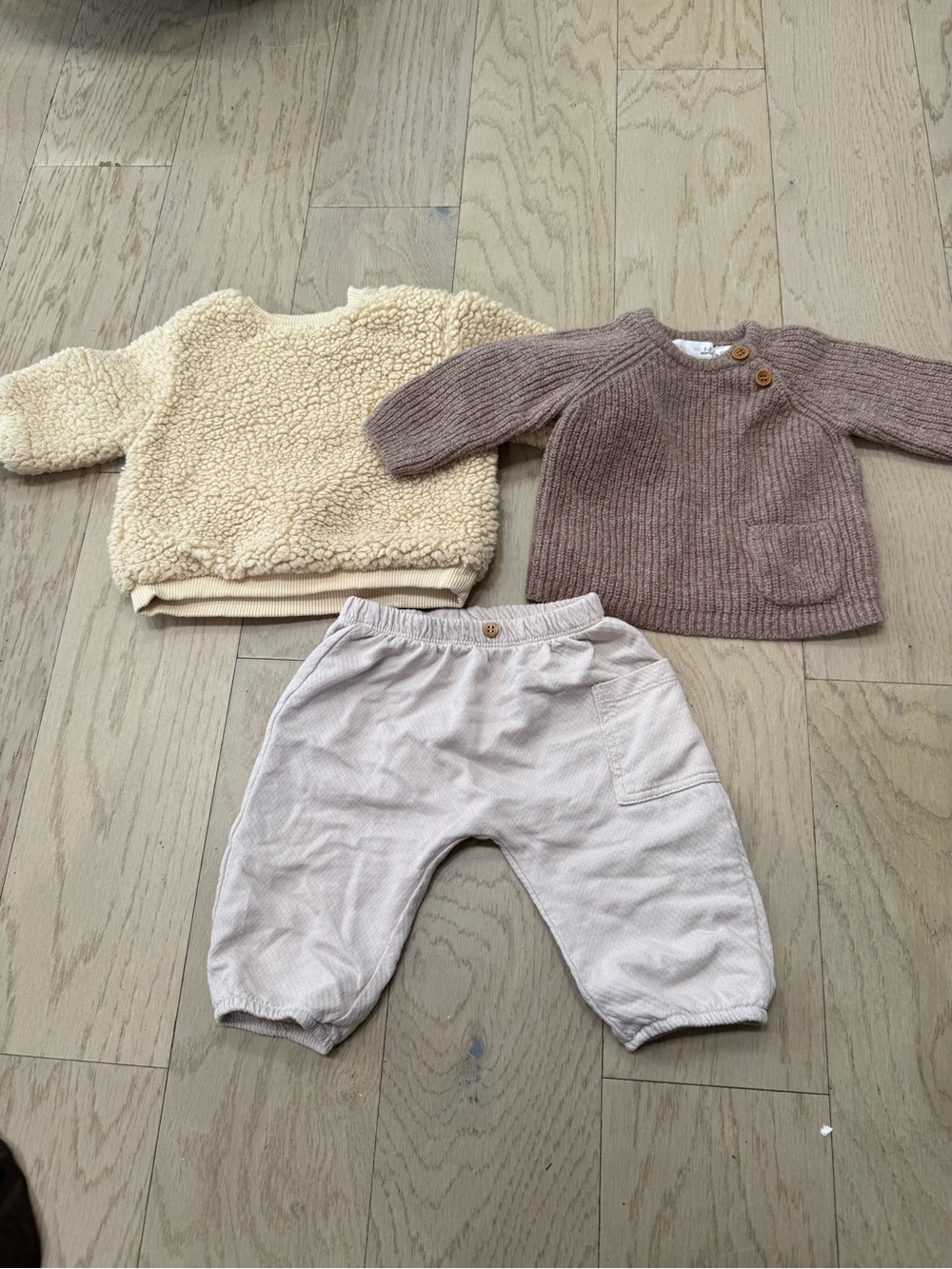 Zara Kids Three-Piece Cozy Sweater Set - Cream & Brown (2 sweaters, 1 pants)